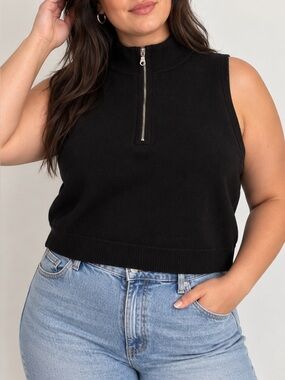 Wild Fable Black Quarter Zip Sleeveless Sweater Vest Top 1X NWT